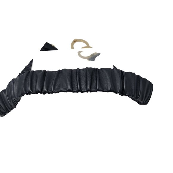 Womens Ruched‎ Gathered Vegan Faux Leather Stretch Belt Sz XL Black Gold Buckle main image 7